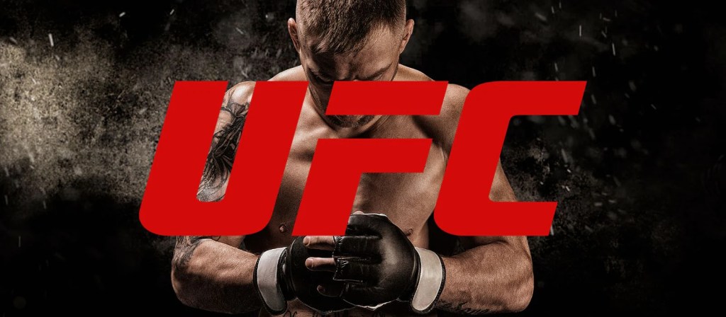 UFC logo over a mixed martial artist in a dramatic setting.