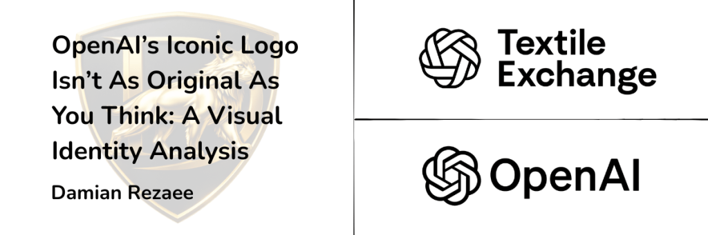 Side-by-side comparison of the Textile Exchange logo and the OpenAI logo, showing near-identical woven circular geometric designs.